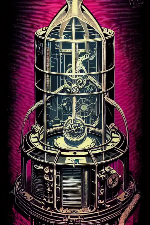 Image similar to steampunk cryo chamber containing an female, high details, intricately detailed, by vincent di fate, inking, 3 color screen print, masterpiece, trending on artstation,, sharp, details, hyper - detailed, hd, 4 k, 8 k