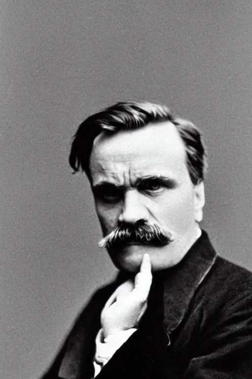 Prompt: a portrait of a Friedrich Nietzsche, subdued, somber, dismal