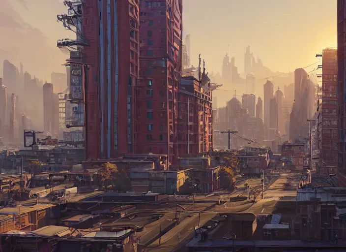 Image similar to highly detailed vanishing - point city, in gta v, stephen bliss, unreal engine, fantasy art by greg rutkowski, loish, rhads, ferdinand knab, makoto shinkai and lois van baarle, ilya kuvshinov, rossdraws, tom bagshaw, global illumination, radiant light, detailed and intricate environment