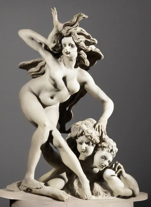 Image similar to a dramatic scene of a succubus statue sculpted in polished opala by Bernini