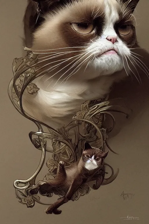 Prompt: Grumpy Cat Crying out, intricate, elegant, highly detailed, digital painting, artstation, concept art, smooth, sharp focus, illustration, art by artgerm and greg rutkowski and alphonse mucha