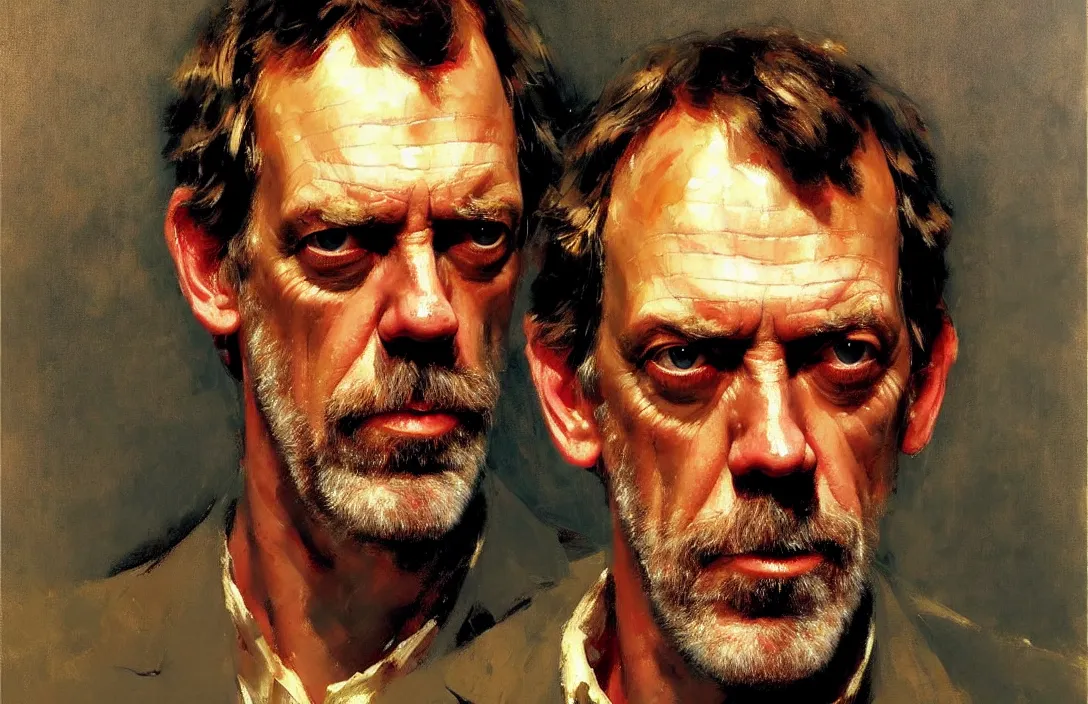 Prompt: portrait of hugh laurie!!!!!!!!!!!!!!!!!!!!!!!!!!!, detailed face, detailed painting, epic lighting, by ilya repin, phil hale and kent williams