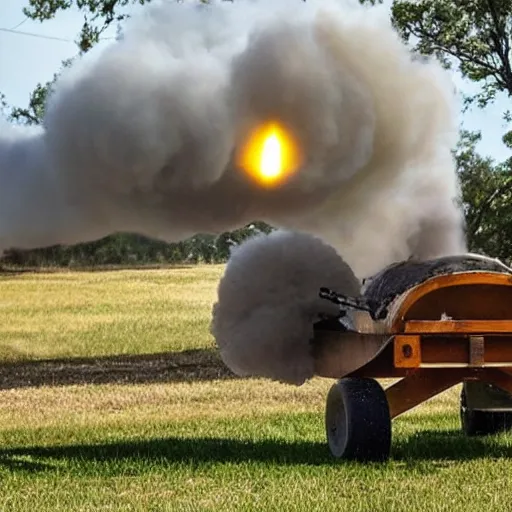 Prompt: a cannon shooting straight up and the shell falling back onto itself