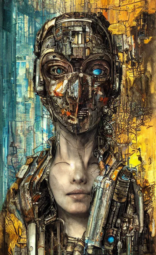 Image similar to woman made of mech mask rendered in unreal engine, cyberpunk, rave, scifi, painted by albrecht durer | bernard buffet | carne griffiths | wlop