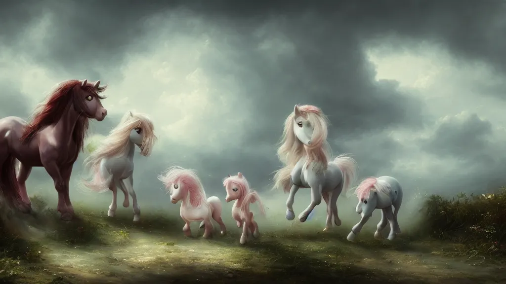 Image similar to my little ponies. andreas achenbach, artgerm, mikko lagerstedt, zack snyder 3 8 4 0 x 2 1 6 0