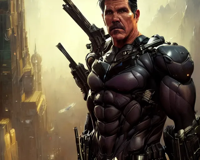 Image similar to highly detailed portrait of josh brolin as bruce wayne, in batman : arkham knight, stephen bliss, unreal engine, fantasy art by greg rutkowski, loish, rhads, ferdinand knab, makoto shinkai and lois van baarle, ilya kuvshinov, rossdraws, tom bagshaw, global illumination, radiant light, detailed and intricate environment