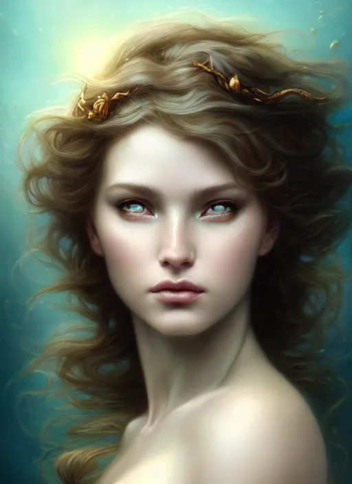 Image similar to heavenly goddess of coffee portrait of a seductive siren dreaming in underwater murky light, wind blown hair! dark fantasy esoteric, closeup, d & d, fantasy, intricate, elegant, highly detailed, digital painting, artstation, concept art, matte, sharp focus, illustration, art by artgerm and tom bagshaw and greg rutkowski and alphonse mucha