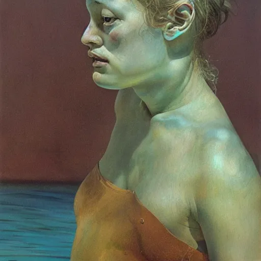 Image similar to high quality high detail painting by lucian freud and beksinski, hd, girl swimming