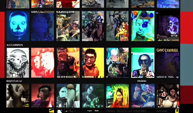 Image similar to Website for a Filipino cyberdeath cult, app design, web design, screenshot, System Shock 2, Deus Ex, by Nam June Paik, Frida Kahlo, Shiro Takatani