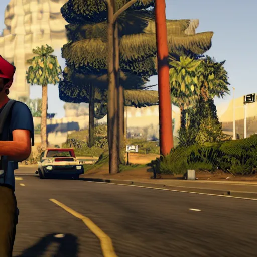 Image similar to GTA V screenshot with mario in it