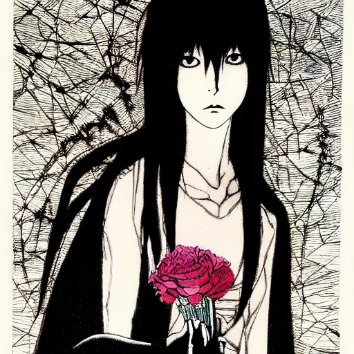 Image similar to amane misa, death note, artwork by Harry Clarke, highly detailed