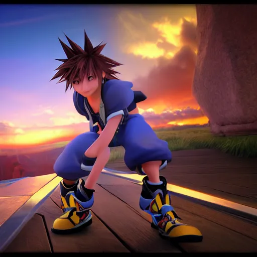 Prompt: a realistic photo of sora, from kingdom hearts, by ansel adams, epic lighting