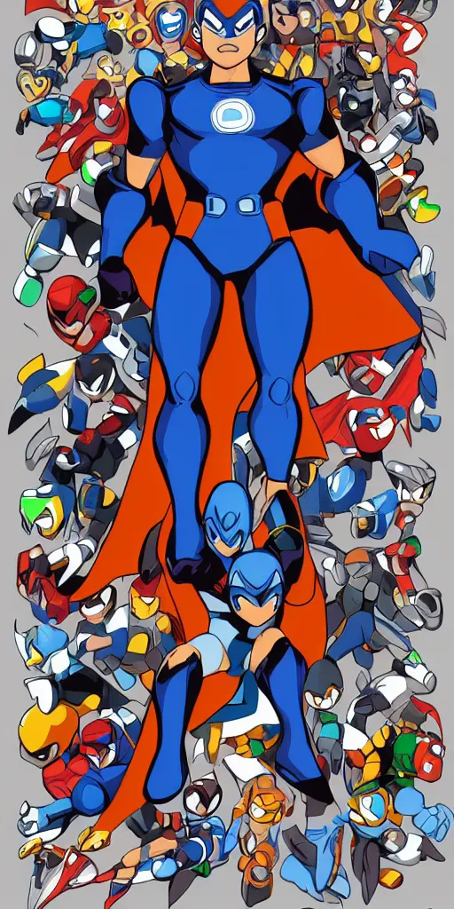 Prompt: superhero based on megaman, ultra detailed, portrait, coherent, symmetry, character conept, trending on artstation