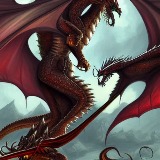 Image similar to a drawing of a dragon and a demon fighting, an illustration of by Anne Stokes, deviantart, fantasy art, d&d, grotesque, polycount