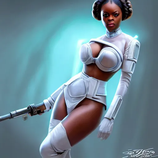 Image similar to Jada Fire as Princess Leia , holding a schlong , made by Stanley Artgerm Lau, WLOP, Rossdraws, ArtStation, CGSociety, concept art, cgsociety, octane render, trending on artstation, artstationHD, artstationHQ, unreal engine, 4k, 8k,