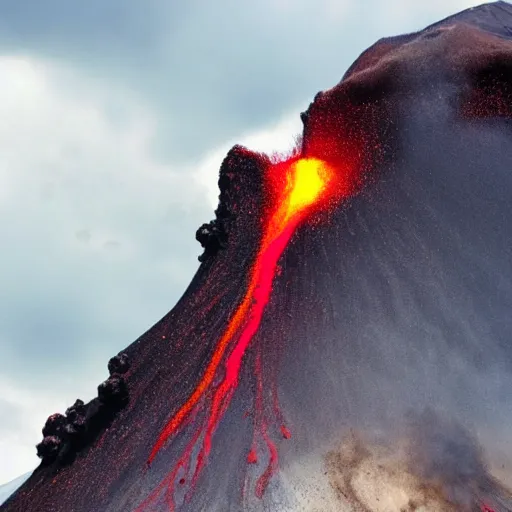 Image similar to erupting volcano on small spitting delicious donuts