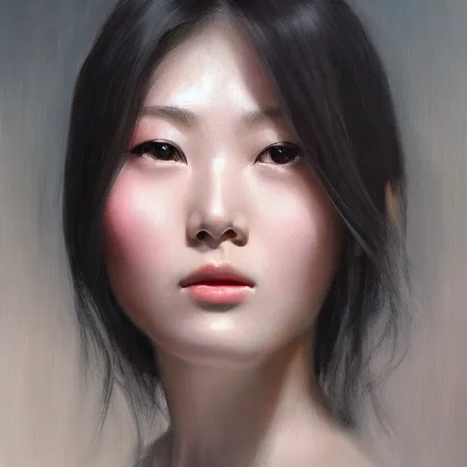 Prompt: perfect, realistic oil painting of close-up japanese girl face, in Marvel style, by an American professional senior artist, Hollywood concept, dynamic composition and motion, postproduction.