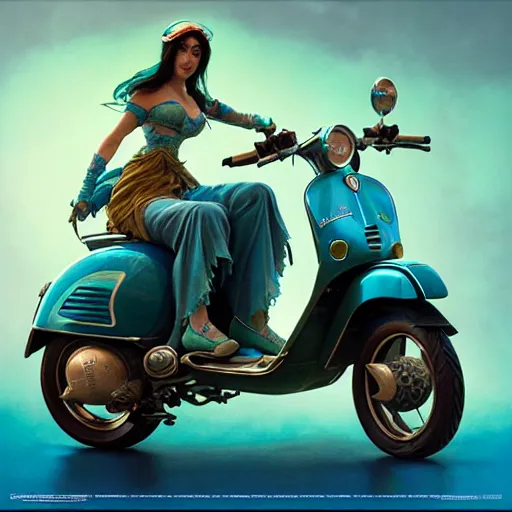 a turquoise vespa moped, ultra realistic, concept art, | Stable ...