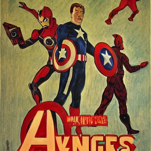 Prompt: Poster of the Avengers movie by Toulouse-Lautrec