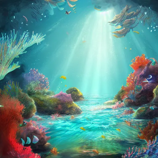 Prompt: underwater paradise, digital painting, artstation