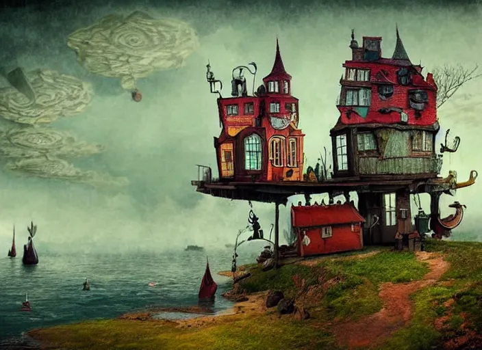 Image similar to folk art, lowbrow, matte painting, 3 - d highly detailed, in the style of alexander jansson,