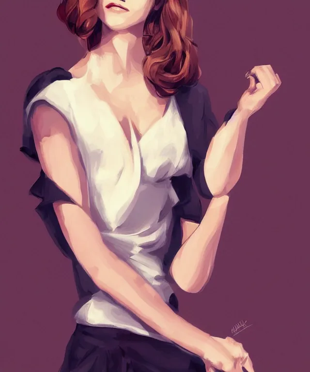 Image similar to emma watson pinup style full body portrait, pinup pose, standing up, elegant, digital painting, trends on artstation, concept art