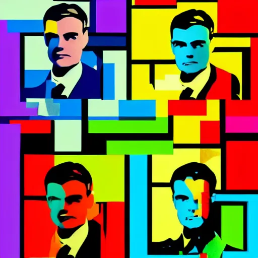 Image similar to rainbow alan turing. pop art.