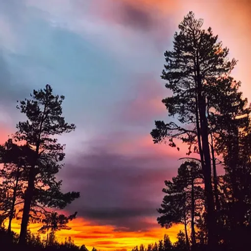 Image similar to sunset above forest, beautiful landscape, high detail, instagram photo, professional dslr photo, creative composition, beautiful composition