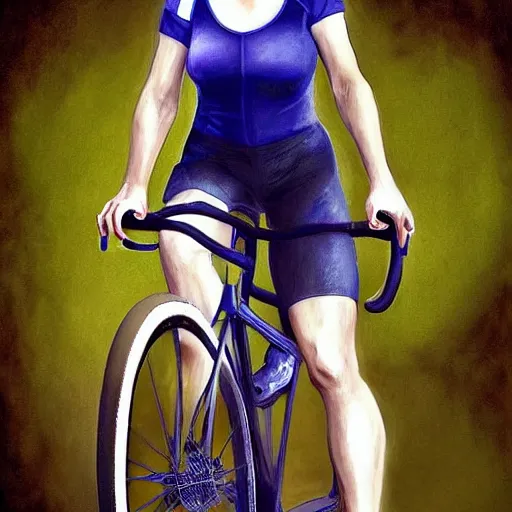 Prompt: fullbody potrait of christina ricci as professional bicyclist, hyper realistic, digital painting. art station. mood lighting, highly detailed, concept art, intricate, sharp focus, by shaun berke - h 1 2 0 0