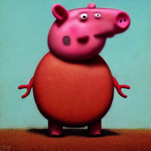 Image similar to Portrait of Peppa Pig, by Beksiński, horror, cinematic lighting, hyper detailed, 8k