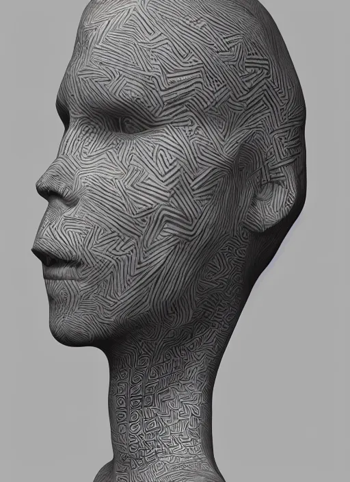 Prompt: : human with maze pattern skin all over hyper detailed dalle2 3d render unity gigapixel unrealengine octane