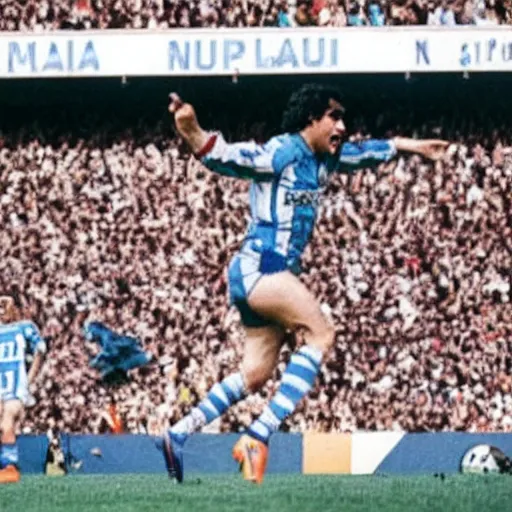 Image similar to Maradona scoring a goal and Napoli supporters cheering