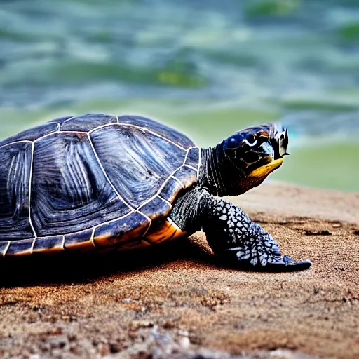 Prompt: Winston Churchill astonished at discovering the first turtle ever in Galapagos, XF IQ4, f/1.4, ISO 200, 1/160s, 8K, RAW, unedited, symmetrical balance, in-frame