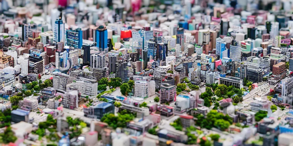 Prompt: a miniature diorama of downtown seoul, macro photography