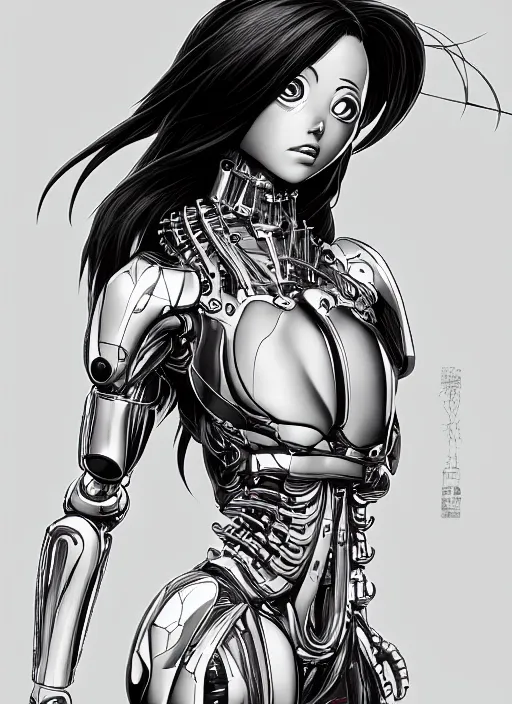 Prompt: Alita by Yukito Kishiro, biomechanical, hyper detailled, trending on artstation