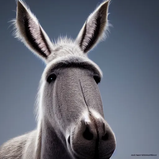 Image similar to hyperrealistic dslr film still of funny donkey smiling, stunning 8 k octane comprehensive 3 d render, inspired by istvan sandorfi & greg rutkowski & unreal engine, perfect symmetry, dim volumetric cinematic lighting, extremely hyper - detailed, extremely lifelike attributes & lifelike texture, intricate, masterpiece, artstation, stunning