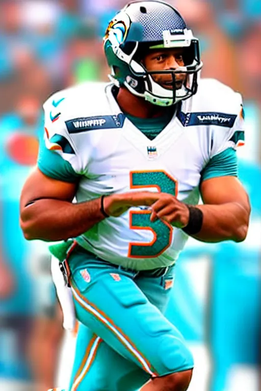 Image similar to russell wilson in a miami dolphins uniform