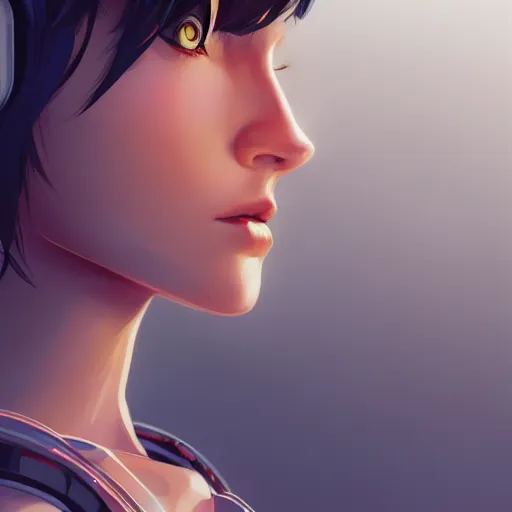 Image similar to portrait of cool boy with robot body by artgerm and ilya kuvshinov, close up, portrait, cinematic, elegant, artstation, intricate, highly detailed, digital painting, artstation, concept art, sharp focus, illustration, cyberpunk, cgsociety, 8 k