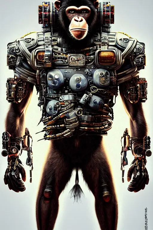 Image similar to a portrait of a muscular anthropomorphic cyberpunk chimp in spacesuit armor with ensignia on chest plate by sandra chevrier, by jon foster, detailed render, post - processing, extremely hyperdetailed, intricate, epic composition, cybernetics, 4 k realistic, cryengine, realistic shaded lighting, sharp focus, masterpiece, by enki bilal
