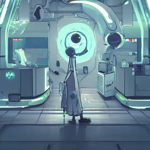 Prompt: white and teal colors. Sci-fi gas station in style of cytus and deemo, mysterious vibes, set in half-life 2, beautiful with eerie vibes, very inspirational, very stylish, surrealistic, perfect digital art, mystical journey in strange world, bastion game
