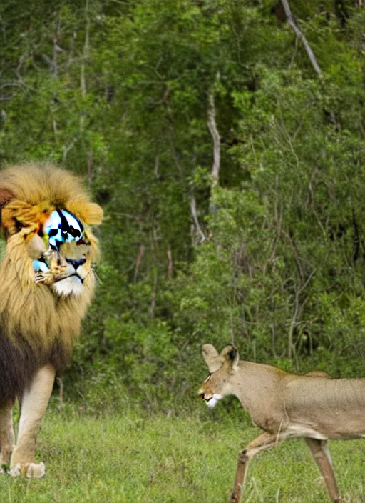 Image similar to lion following a deer in the jungle