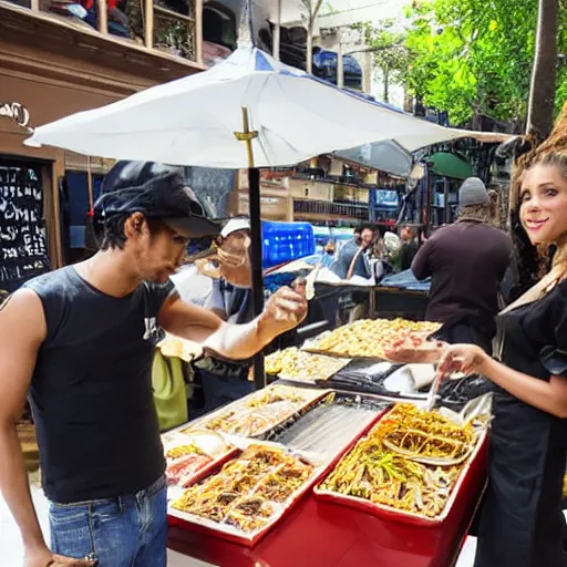 Image similar to Shakira selling street food stall