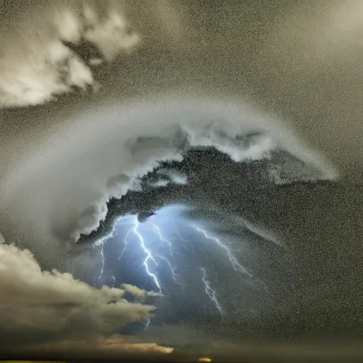 Image similar to Photorealistic photograph of thunderstorm by Suzi Eszterhas, photorealism, photorealistic, realism, real, highly detailed, ultra detailed, detailed, f/2.8L Canon EF IS lens, Canon EOS-1D Mark II, Wildlife Photographer of the Year, Pulitzer Prize for Photography, 8k