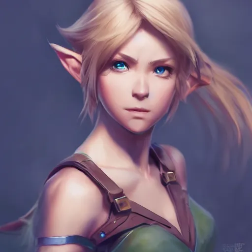 Prompt: female version of Link, made by Stanley Artgerm Lau, WLOP, Rossdraws, ArtStation, CGSociety, concept art, cgsociety, octane render, trending on artstation, artstationHD, artstationHQ, unreal engine, 4k, 8k,