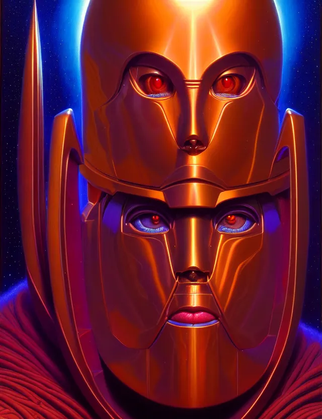 Prompt: robot award winning catholic saint close - up portrait symmetry desaturated tetrachromacy colors astral background tim hildebrandt wayne barlowe bruce pennington donato giancola larry elmore masterpiece trending on artstation cinematic composition beautiful lighting hyper detailed!!! 8 k oil on canvas