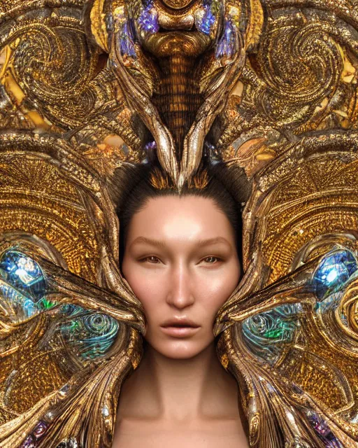 Image similar to a highly detailed metahuman 4 k close up render of an alien goddess bella hadid monument renaissance in iris van herpen dress schiaparelli in diamonds crystals swarovski and jewelry iridescent in style of alphonse mucha gustav klimt trending on artstation made in unreal engine 4