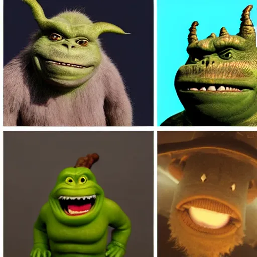 Image similar to elon musk godzilla yoda donkey kong pikachu yeti shrek spongebob homer groot rick sanchez elsa, highly detailed, extremely high quality, hd, 4 k, 8 k, professional photographer, 4 0 mp, lifelike, top - rated, award winning, cinematic, realistic, detailed lighting, detailed shadows, sharp, no blur, edited, corrected, trending