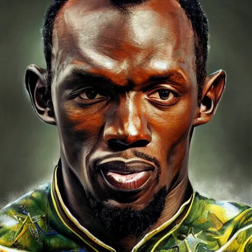 Prompt: a professionally painted portrait of Usain Bolt, clothed in military armor, intricate, elegant, digital painting, trending on Artstation, concept art, smooth, sharp focus, illustration, from Metal Gear by Ruan Jia and Mandy Jurgens and Artgerm and William-Adolphe Bouguerea, award winning