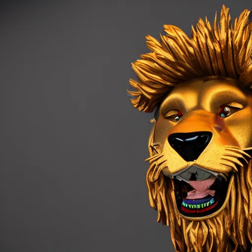 Image similar to anthropomorphic lion exquisite detail lion in hippie clothes, Streetwear, hippie fashion, protest movement, trending on artstation, incredible detail, Graeme Base, 8k detail, gi, global illumination, physically based rendering, photoreal, small details, intricate complexity