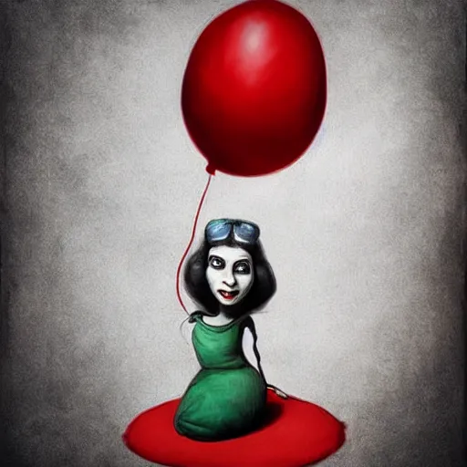 Prompt: surrealism grunge cartoon portrait sketch of a flower inside a balloon with a wide smile and a red balloon by - michael karcz, loony toons style, mona lisa style, horror theme, detailed, elegant, intricate